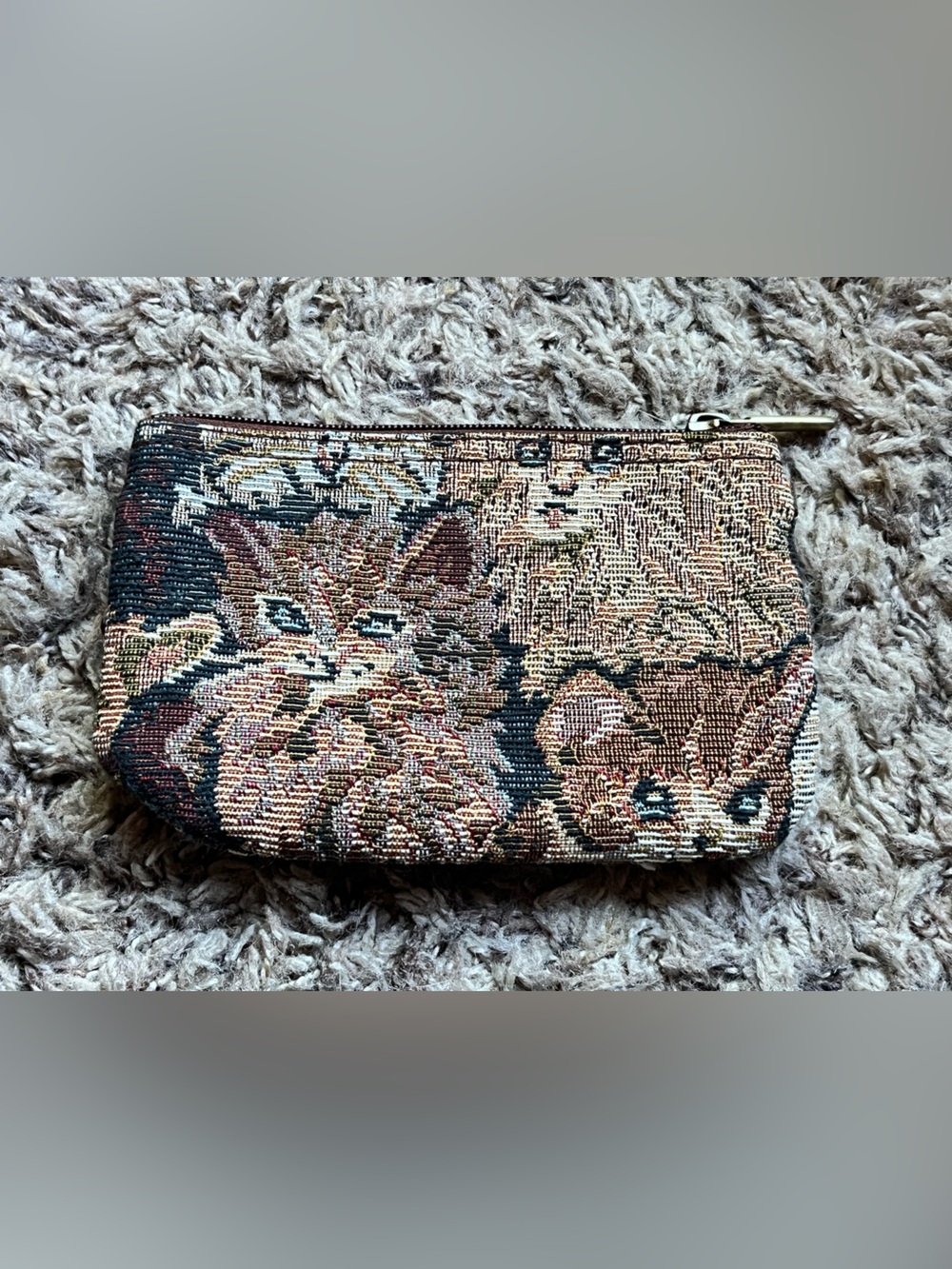Vintage Cat Tapestry zippered coin purse Feline Meow